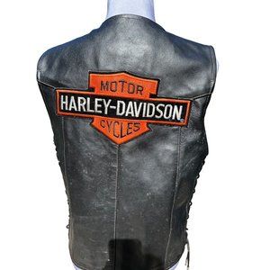 Leather wear vest with Harley Davidson patch Small Leather Side Laces Small